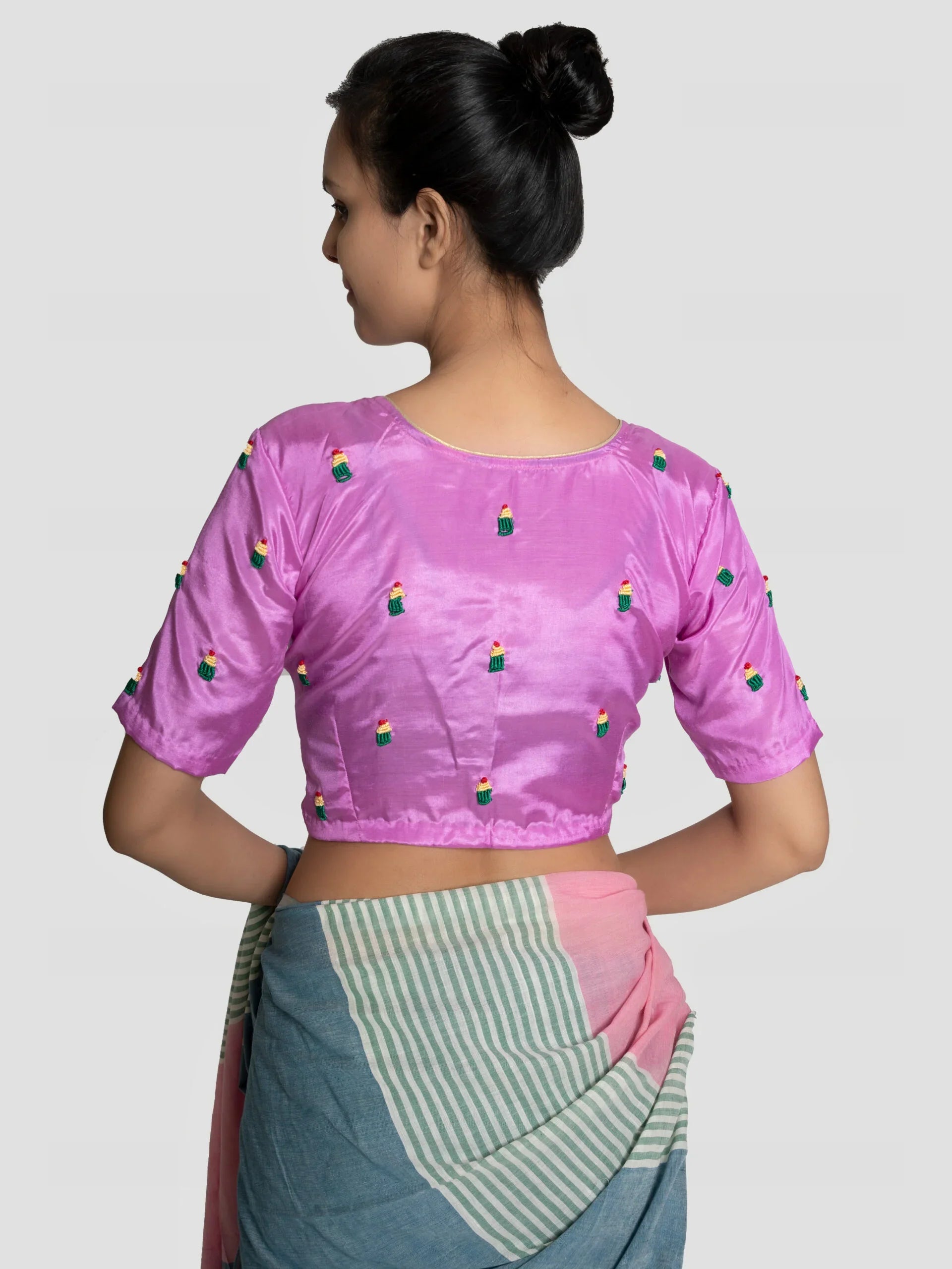 Candy Crush ā Purple Cotton Silk Hand Embroidered Blouse (Non-Padded) - Kozylook